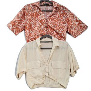 Bundle of x2 Pairs of DeFacto White Cropped top Orange Patterned Top Size XS/S